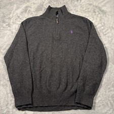 Polo Ralph Lauren Sweater Boys Large Charcoal Gray Merino Wool Logo Quarter Zip