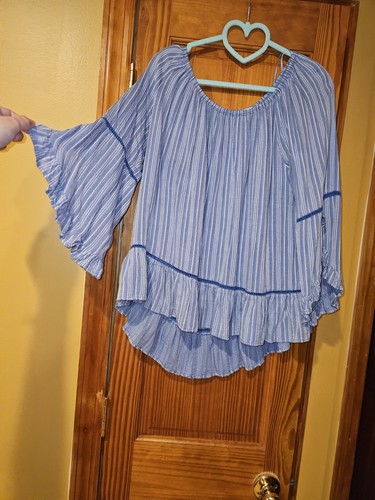 Blusa a rayas azules y blancas Fever para mujer talla grande - Imagen 3 de 5