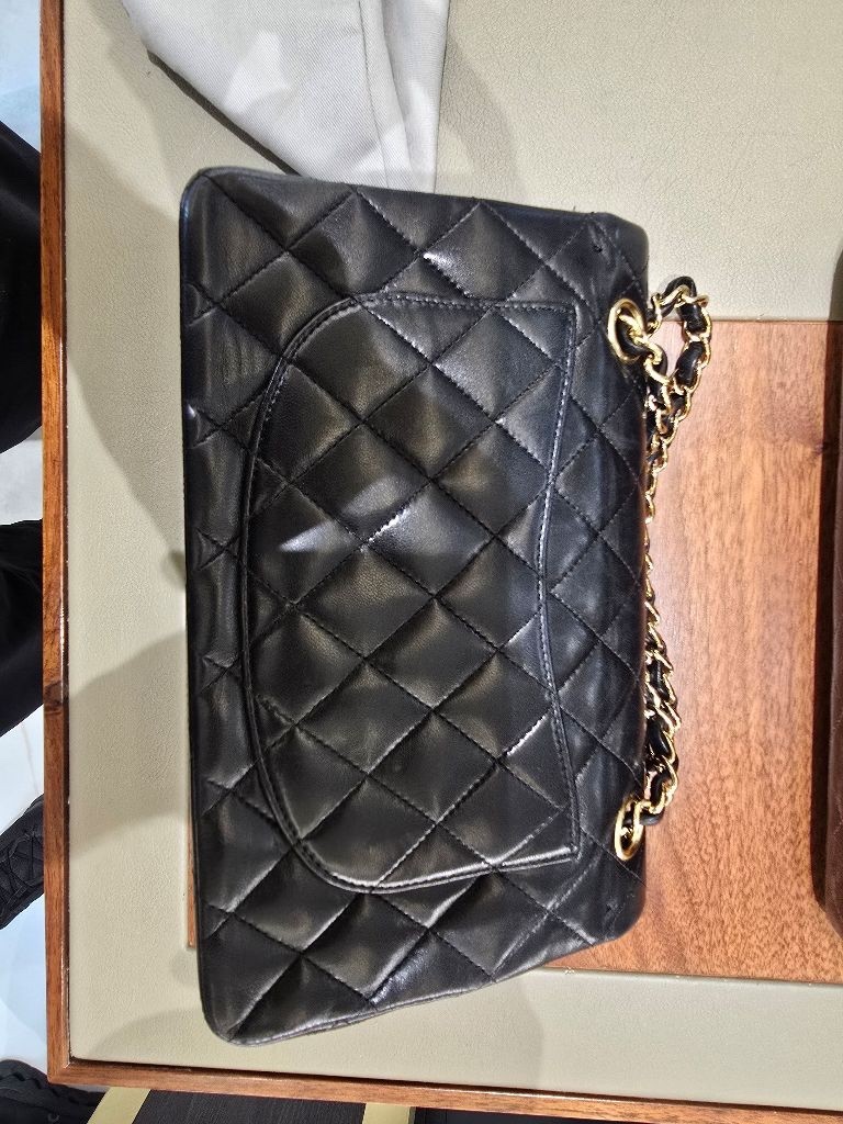 CHANEL Classic Medium Double Flap – Black Lambskin – Brushed Satin Gold Hardware