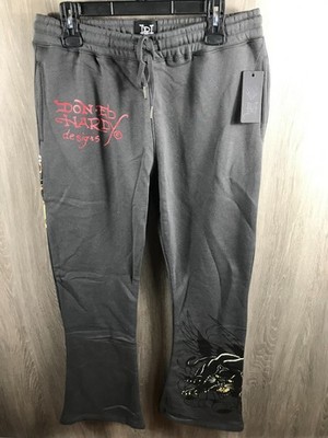 Ed Hardy Men's Size M Charcoal Fleece Skull Panther Sweatpants NWT