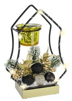 Led-Kerzenhalter Mit Glaseinsatz Tannenzweigen Beeren Led-Deko Tischdeko