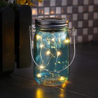 Led Solarglas Windlicht Laterne Led Drahtlichterkette Tischleuchte Terrasse Blau