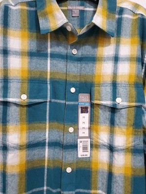 NWT Falls Creek Super Soft Men's Teal Yellow Plaid LS Flannel