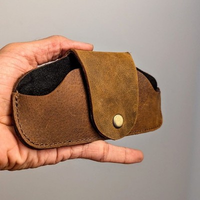 Handmade Full Grain Leather Chestnut Sunglasses Holder Case with Suede Lining