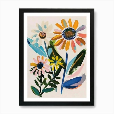Gemalte Blumen Ochsenauge Gänseblümchen 2 Kunst P gerahmt Wandbild Poster Leinwanddruck Bild