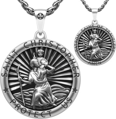 St Christopher Necklace Saint Christopher Medal Bless Safety Religious Pendant