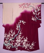 UNUSUAL Antique Silk Houmongi Furisode Vintage Japanese Kimono US SHIP