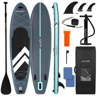 SereneLife Inflatable Stand-Up Paddle-Board w/ Double-Action Hand Pump(Black)