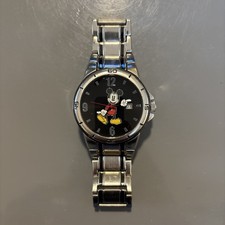 Disney Accutime Mickey Mouse Date Time Watch MK2099 Stainless New Battery Works