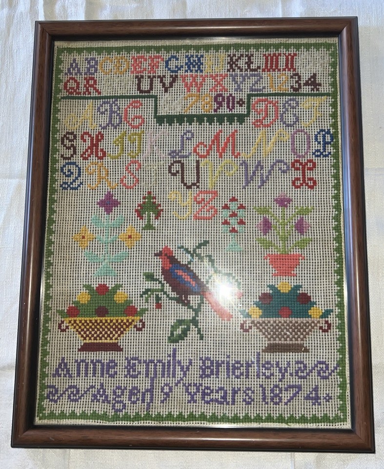 Antique 1874 Stunning English Sampler by Anne Emily Brierley aged 9 ...
