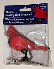 Motion Sensing Chirping Red Cardinal Song Bird Clip On Christmas Ornament NEW