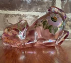 Fenton Pink Iridescent Cat Hand painted Signed Great Condition
