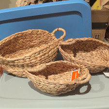 Wicker Oval Nesting Basket Set w/ Handles Beige 3pc 14 x 10 in Parts