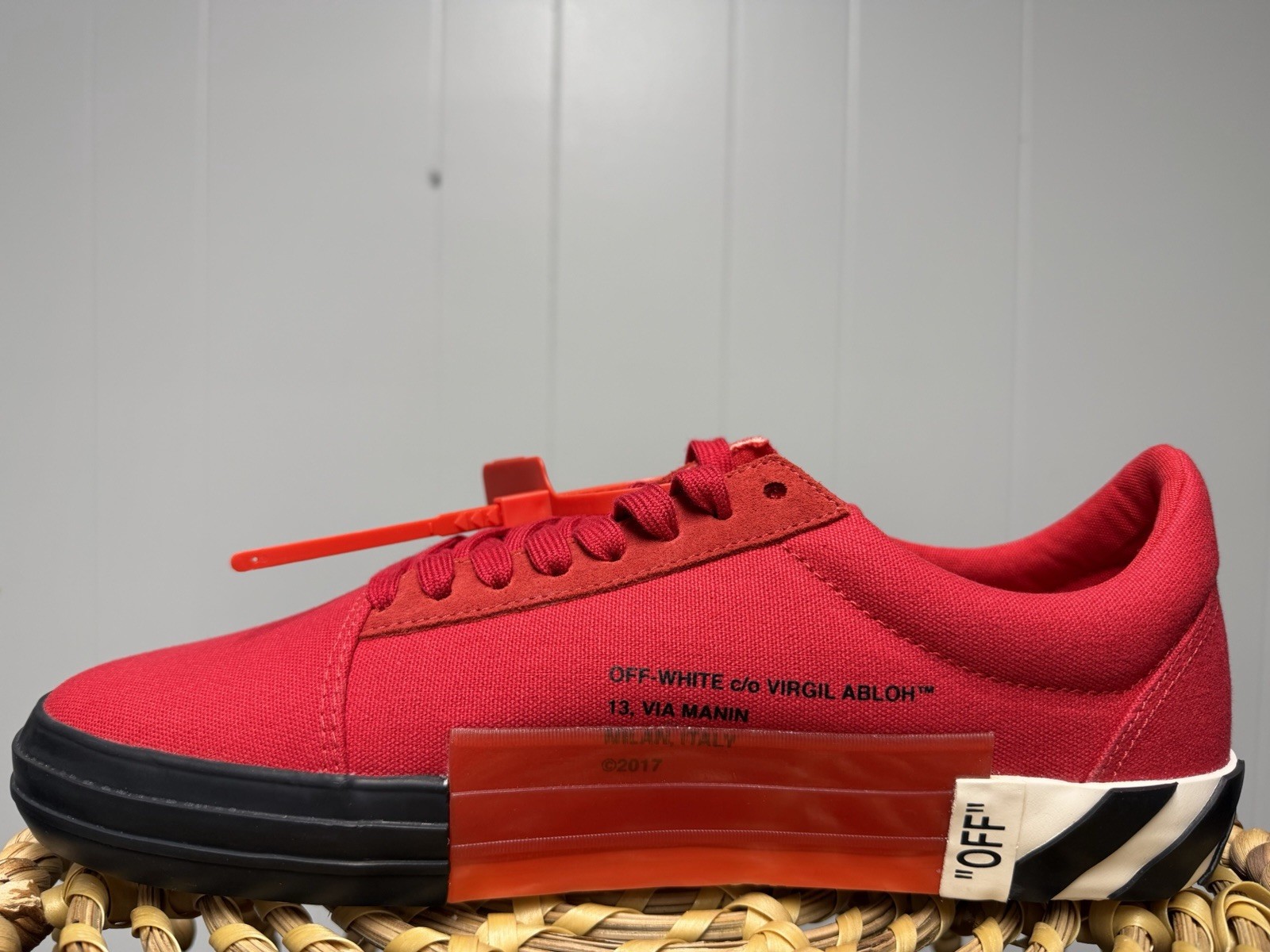 Off-White Vulcanized Striped Low Top Sneaker Red Men’s Size 11.5 EU 45 image 2