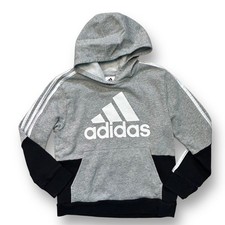 Boys Adidas Hoodie Size 10-12 Youth Black  Gray Sweatshirt with Pocket, YMD