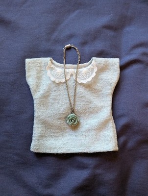 Minifee Seafoam Green Lace Sleeveless Top Handmade With Silver Rose Necklace
