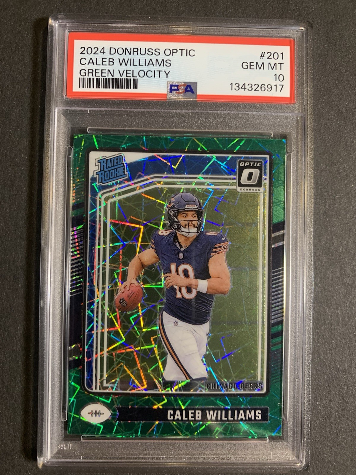 2024 Donruss Optic Caleb Williams #201 Green Velocity (RC) PSA 10 GEM
