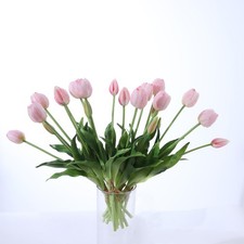 10PCS Pink Fake Tulips Artificial Flowers Real Touch Latex Faux Tulips UV Res...