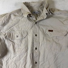 Carhartt Mens Large Tan Cotton Canvas Long Sleeve Button Down Work Shirt 6164