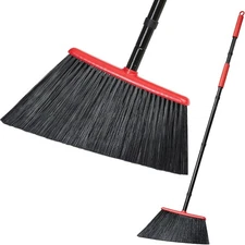 JEHONN Outdoor Broom Heavy Duty with 55 Inches Long Handle, Household Red 