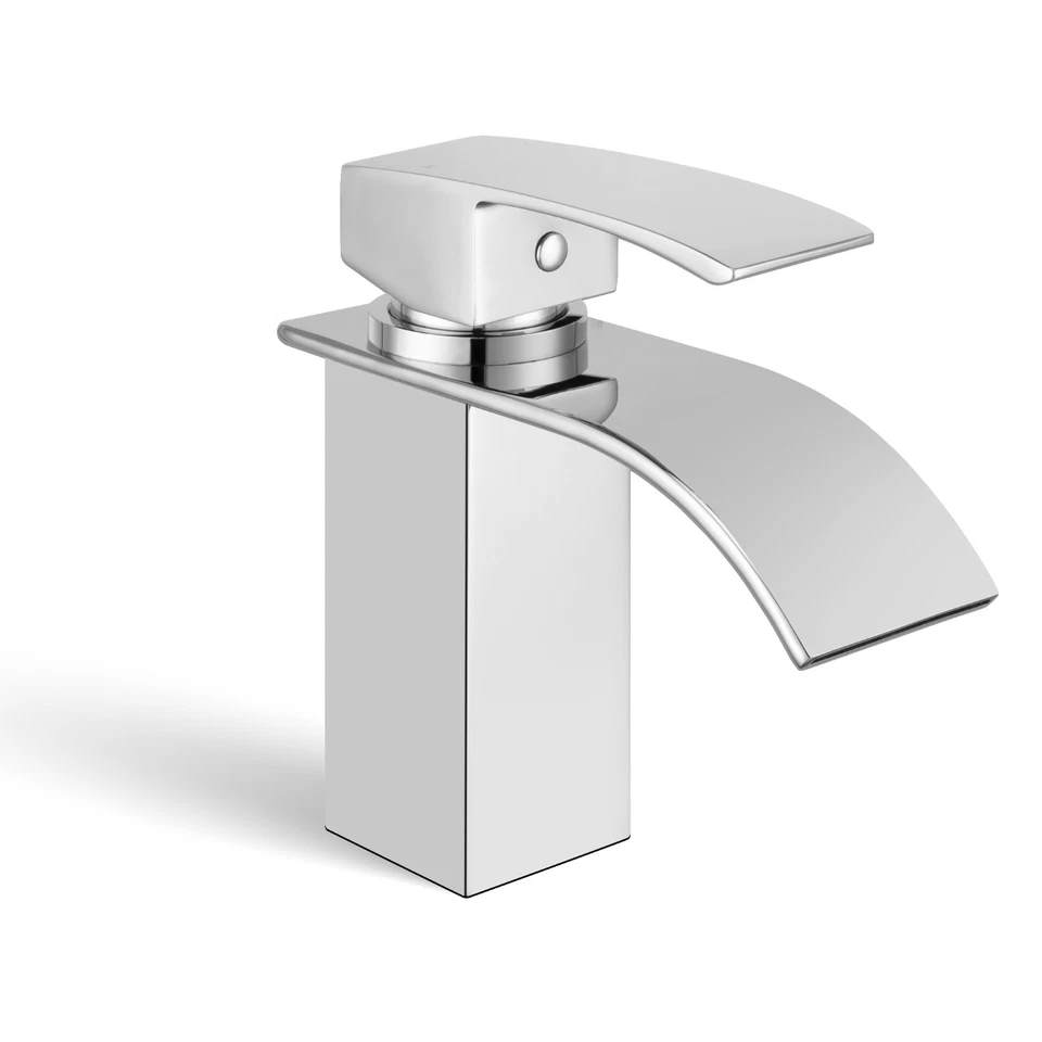 Bathroom Sink Vanity Basin Mixer Tap Counter Top Waterfall Faucet Chrome Black