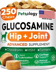 250 Glucosamine Dog Chews with Chondroitin MSM Turmeric Hip Joint Supplement