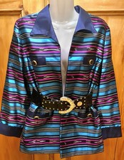 Vintage original 80er Vintage Seide Boho Türkis Pink Blazer Jacke 38 40