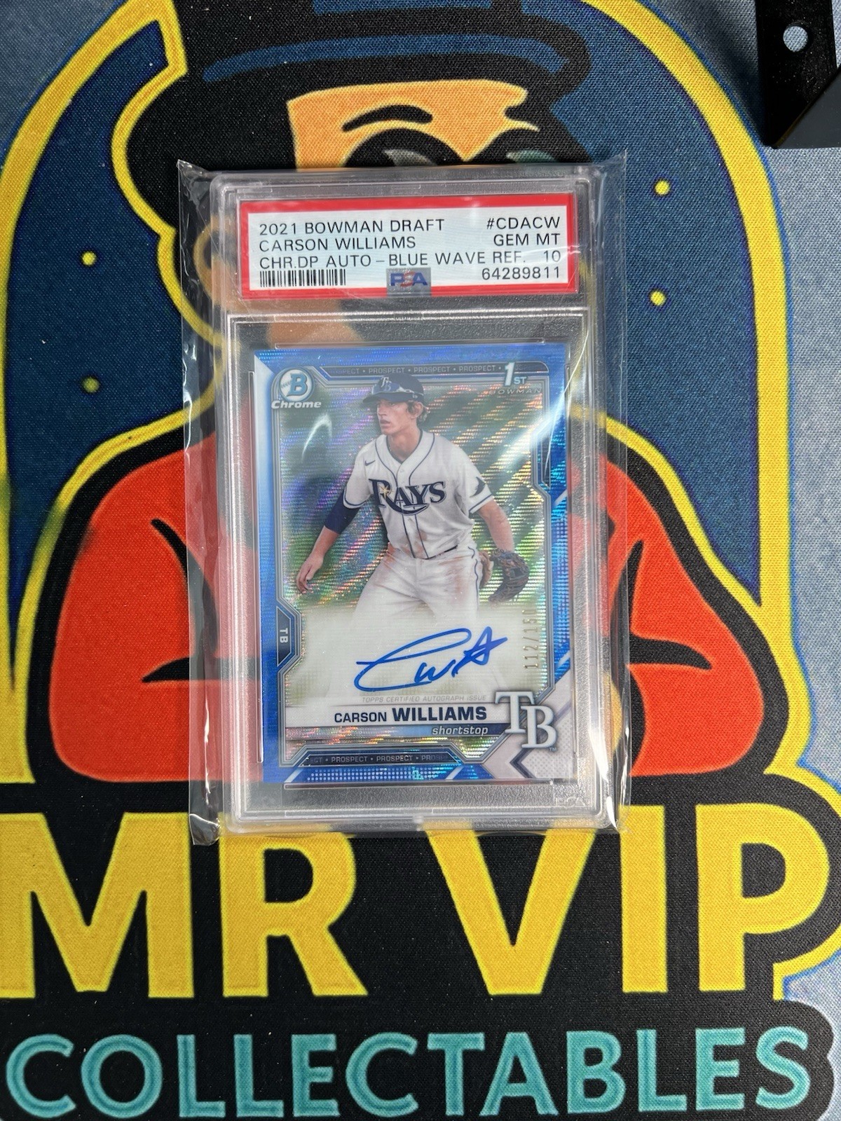 2021 Bowman Chrome Draft Pick Auto. Carson Williams #CDA-CW Blue Wave Ref. /150