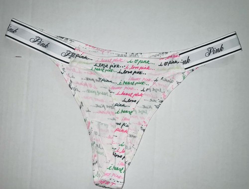 Victorias Secret Pink Logo Print Script High leg Logo Thong Panty LARGE - Picture 3 of 5