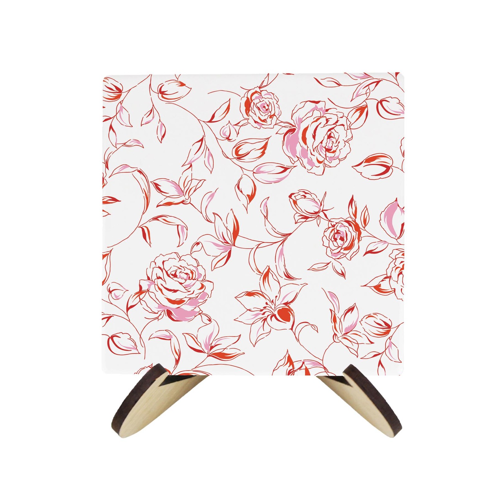 Painted Roses Ceramic Coaster Set - Floral Gifts for Her Set of 4 & Stand