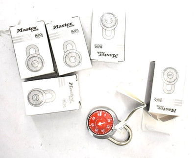 Lot of 5 Master Lock Locker Padlocks 3/4'' Shackle Combination Red