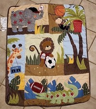 Lambs Ivy Safari Sports Jungle Animals Sports Baby Crib Quilt 33x41"