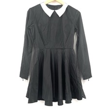 BLACK SCALE BLWCK Dress Small Black Mini White Collar Goth Emo Dark Cosplay
