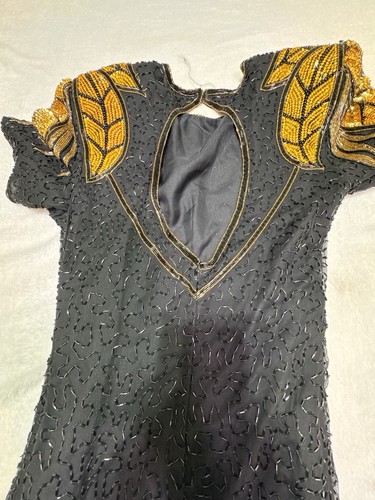 Vintage Dress Beaded Eve’s Allure cocktail sequin gold black Small Shoulder Pad - Picture 19 of 20