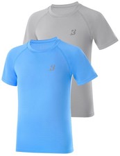 Boys' Short Sleeve Rash Guard Swim Shirt with UPF 50 Sun Protection Quick Dry