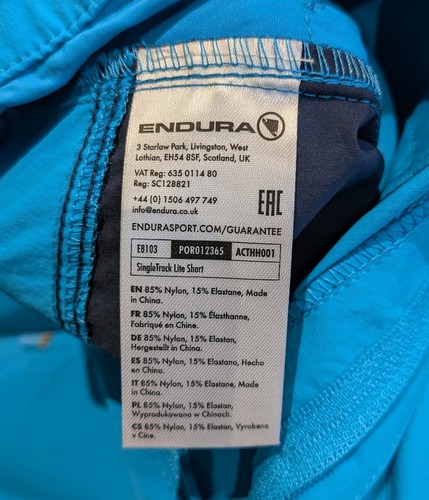 Endura Mens Singletrack Lite Short Blue Size M - Picture 8 of 8