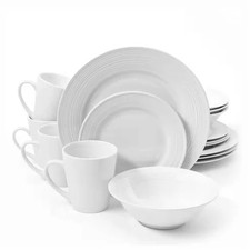 16-Piece White Ceramic Dinnerware Set with Bowls Plates and Mugs - Service for 4
