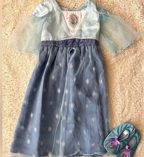 Disney Store Frozen Elsa Costume Dress W/ Slippers Size 4