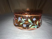 Victorian Enameled Amberina Low Bowl-Floral Sprigs-Victorian-Late 1800’s