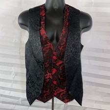 Men  s Brocade Vest Black Red Double-Breasted Victorian Steampunk Style