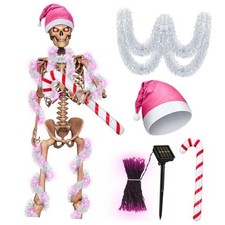 Christmas 12 ft Skeleton Santa Outfit Accessory Santa Hat Tinsel Garlands Pink