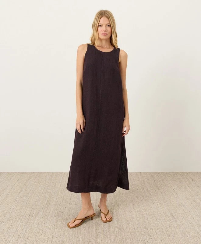 Pact Organic Cotton Linen Easy Tank Dress Summer Sleeveless _ SHIP FROM US