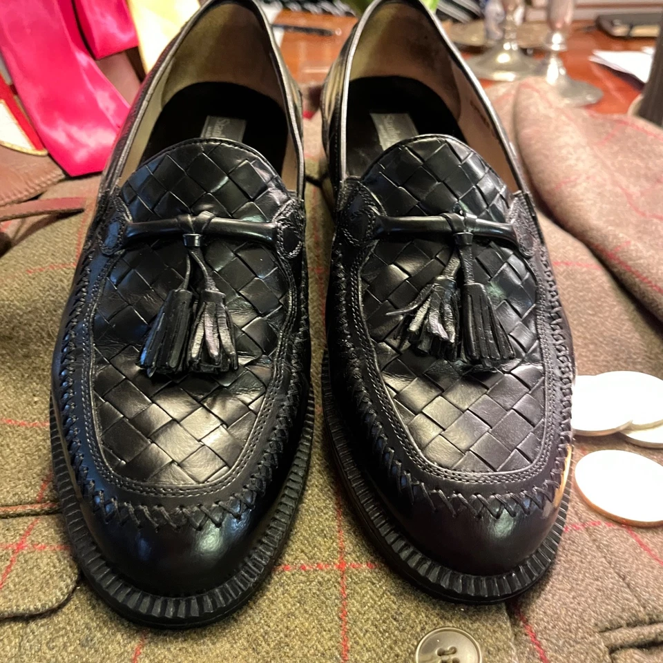Cleaned Polished Stanley Blacker Italian Woven Leather Tassel Loafers  Men’s 9 M - Image 3 of 4