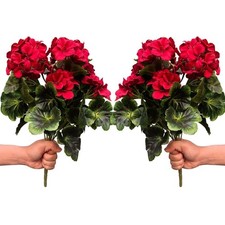 Artificial Geranium Silk Flower Bush Red 19 Inches Faux Geranium Flowers Plan...