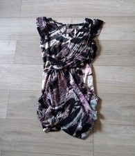 Lipsy Black Abstract Print Sheer Draped Short Dress Evening Party Smart UK10