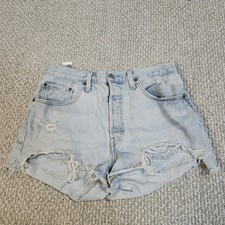 Levi s 501 Shorts Blue 5 Button Fly Pockets Women s Size 32 Distressed