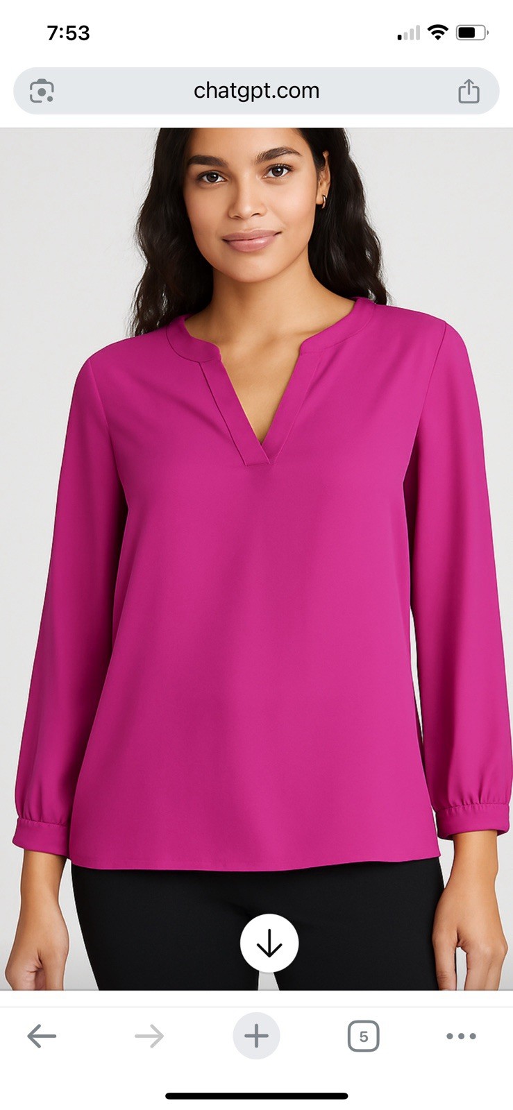 Anne Klein Women’s Fuchsia V-Neck Long Sleeve Flowy Office Blouse – Size Small