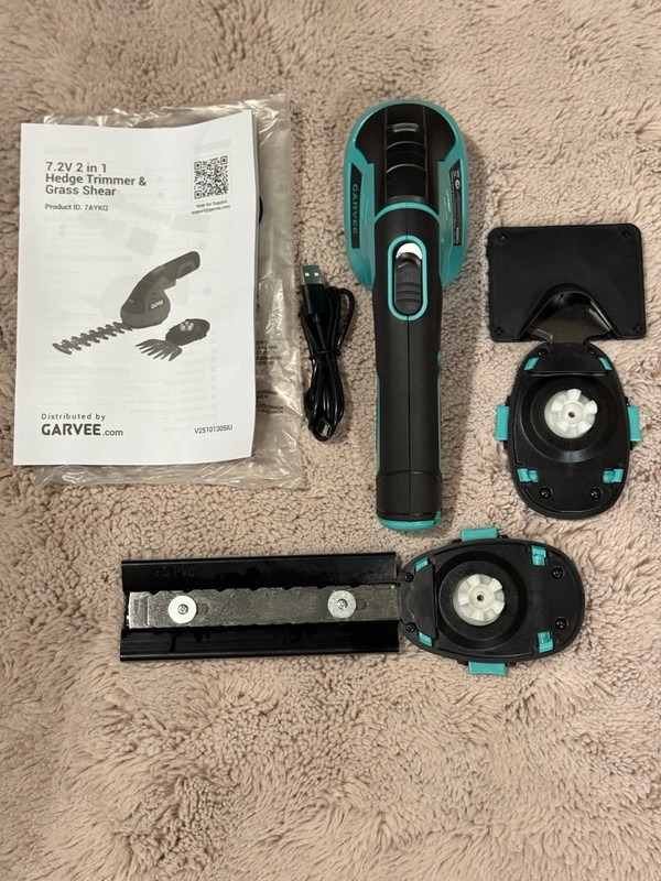 GARVEE 7.2V Cordless 2 in 1 Hedge Trimmer & Grass Shear Interchangeable Blades