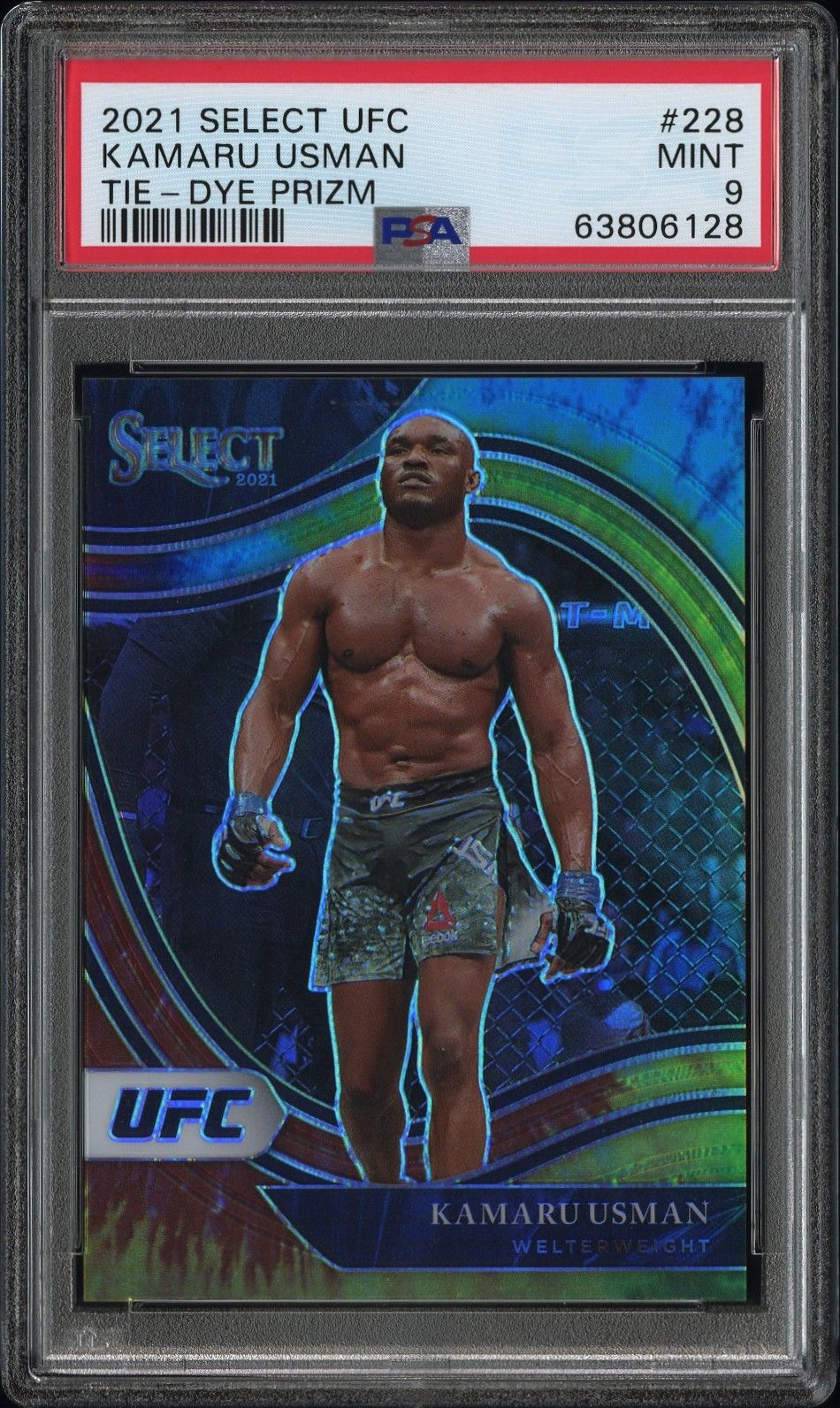 PSA 9 Kamaru Usman 2021 Select UFC Tie-Dye Prizm #/25 Octagonside #228 Champion
