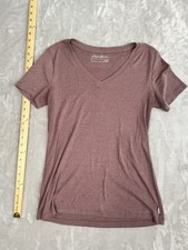 Eddie Bauer Women Short Sleeve V-Neck T-Shirt Brown Size Large